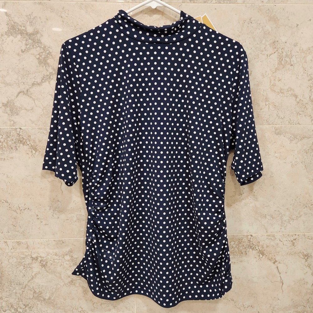 NWT Michael Kors navy blue and white polka dot blouse, XL